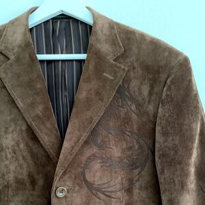 Vintage Y2K Grunge Mens Striped Lined Corduroy Blazer Suit Coat Jacket Medium